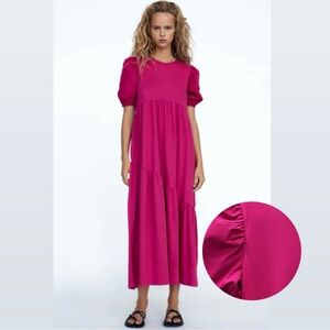 ZARA | Voluminous Panelled Pink Magenta Maxi Dress